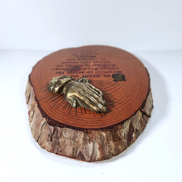 Serenity Prayer Vintage Wood Slab Live Edge Wall Art Praying Hands Hanging - Picture 7 of 10